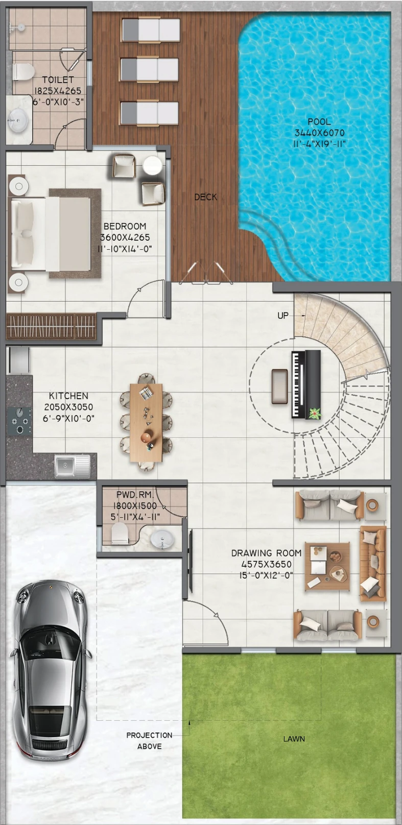 Villa Type 2 (200 sq yd) — Ground Floor Plan